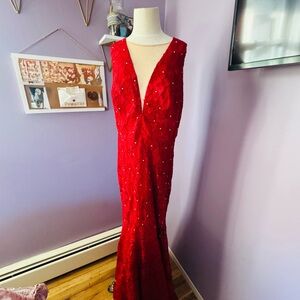 Chic Red Maxi Dress with V-Neck